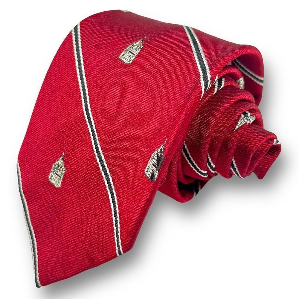 WM CHELSEA LTD Men’s Vintage Red Striped Club Tie, 100% Silk, Made in USA